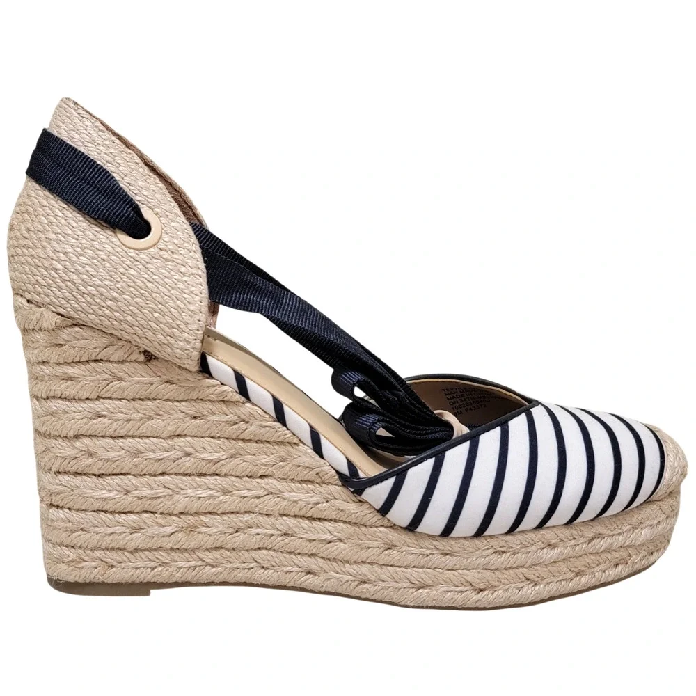 On 34th Melindaa Ankle Wrap Espadrille Wedge Sandals Size US 10M White Navy